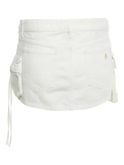 Pre-owned Attico Cargo-pockets Denim Mini Skirt In White