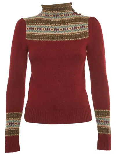 Pre-owned Polo Ralph Lauren Vintage High-neck Patterned Sweater In Red