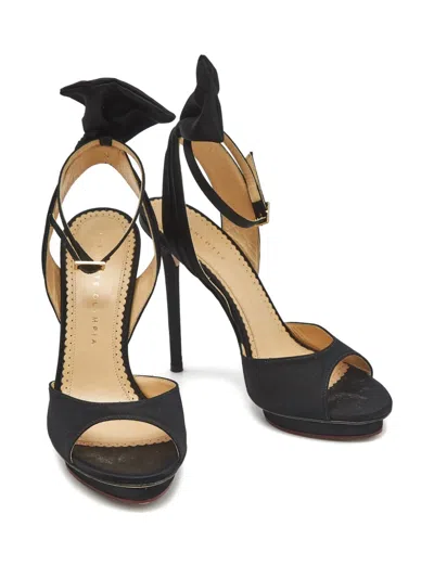 Pre-owned Charlotte Olympia Bow Ankle-strap Sandals In Black