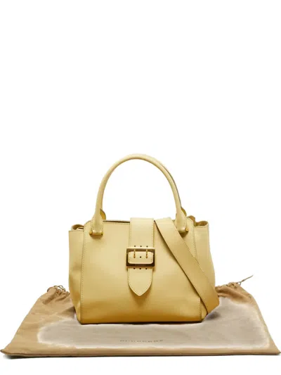 Pre-owned Burberry Buckle Leather Tote Bag In Yellow