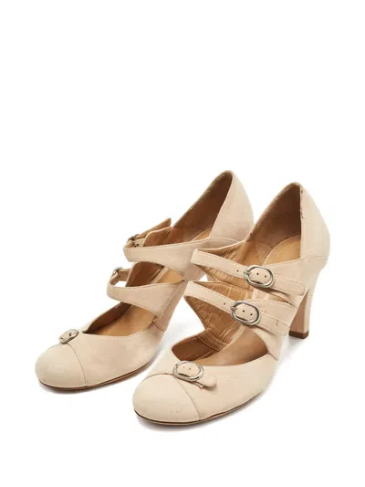 Pre-owned Chloé Mary Jane Suede Strap Pumps In Neutral