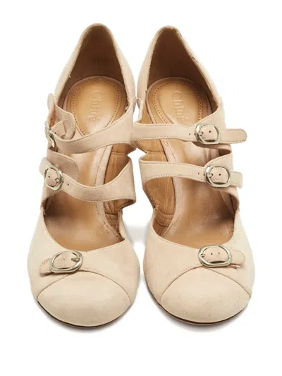 Pre-owned Chloé Mary Jane Suede Strap Pumps In Neutral