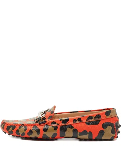 Pre-owned Tod's Double T Printed Loafers In Orange