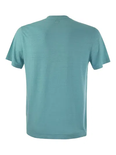 Fedeli Garment-dyed Linen And Elastane Blend T-shirt In Blue