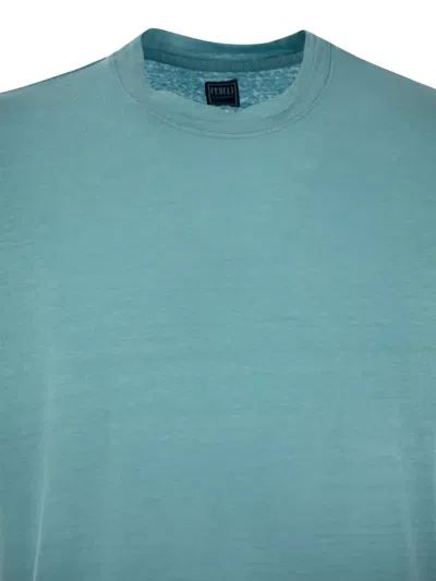 Fedeli Garment-dyed Linen And Elastane Blend T-shirt In Blue