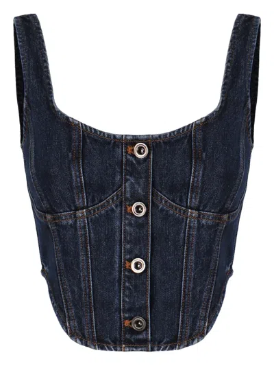 Self-portrait Wide Strap Corset Top In Blue