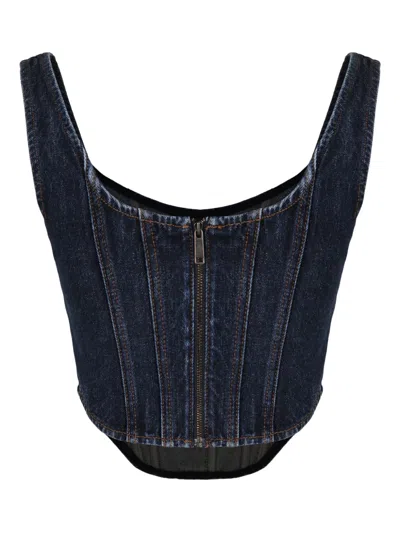 Self-portrait Wide Strap Corset Top In Blue