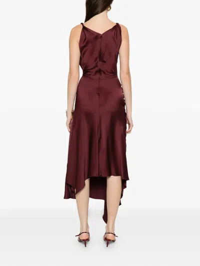 Victoria Beckham Asymmetric Draped Sleeveless Satin Midi Dress In Burgundy