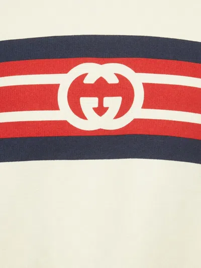 Pre-owned Gucci Printed-logo Stripe-detail Sweatshirt In Neutral