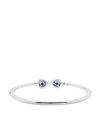 Jewels Aficionado 18k White Gold Blue Sapphire Cuff Bracelet In Brown