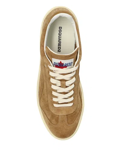 Dsquared2 Beige Low Top Sneakers With Logo Patch On The Tongue And Logo Lettering On The Heel In Suede Man In Neutral