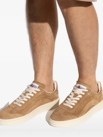 Dsquared2 Beige Low Top Sneakers With Logo Patch On The Tongue And Logo Lettering On The Heel In Suede Man In Neutral