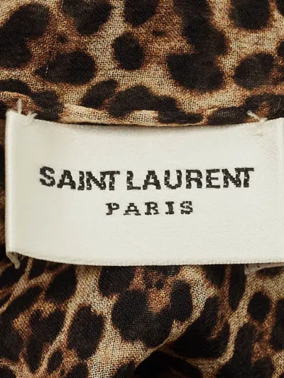 Pre-owned Saint Laurent Silk Leopard-print Scarf In Brown