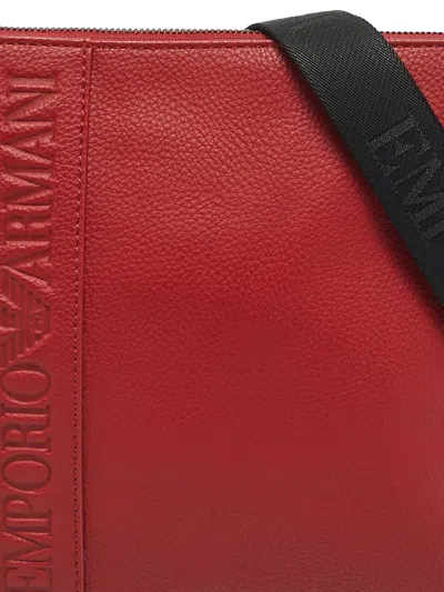 Pre-owned Emporio Armani Embossed-logo Leather Messenger Bag In Red