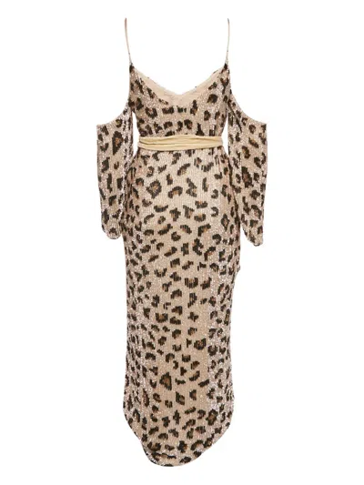 Pre-owned Retroféte Leopard-print Sequinned Dress In Neutral
