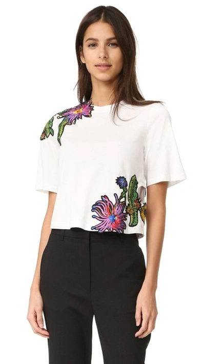 3.1 Phillip Lim / フィリップ リム Floral Embroidered Silk Patch Cutout T-shirt In Antique White