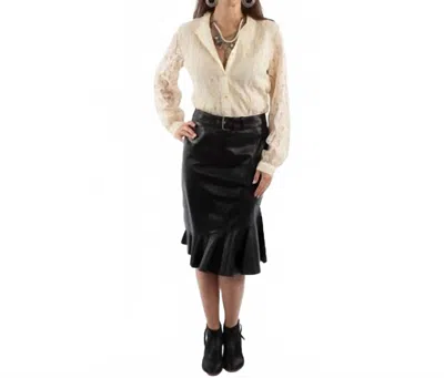 Scully Leather Ruffle Hem Skirt In Black In Black