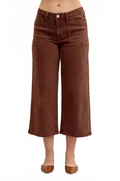 Judy Blue Wide Crop Garment Dyed Utility Jeans In Maple In Brown