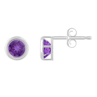 Glistening Jewels 10k Gold 5mm Round Amethyst Stud Earrings In Gold
