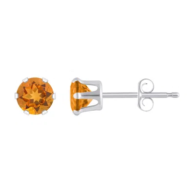 Glistening Jewels 10k Gold 4mm Round Citrine Stud Earrings In Orange