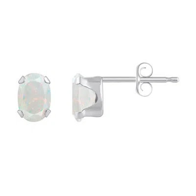 Glistening Jewels 10k Gold 6x4mm Oval Created Opal Stud Earrings In White