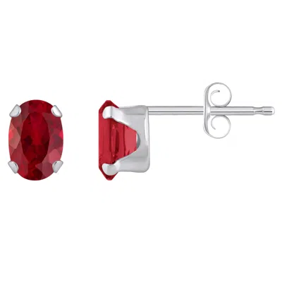 Glistening Jewels 10k Gold 6x4mm Oval Created Ruby Stud Earrings In Red