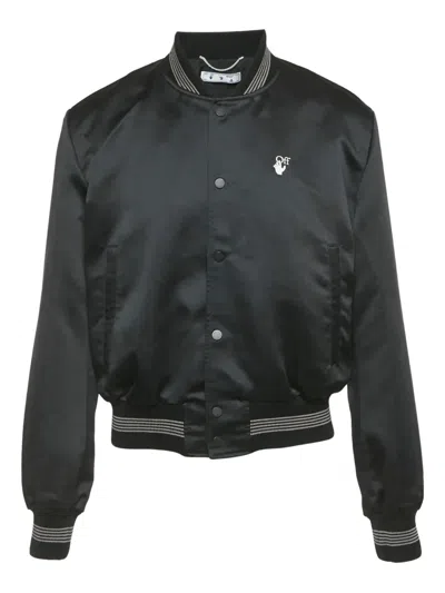 Pre-owned Off-white Logo-print Bomber Jacket In Black