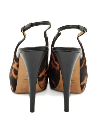 Pre-owned Giuseppe Zanotti Peep-toe Leopard-print Pumps In Brown