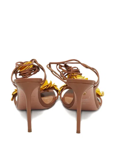 Pre-owned Aquazzura Flower Fringe Sandals In Brown
