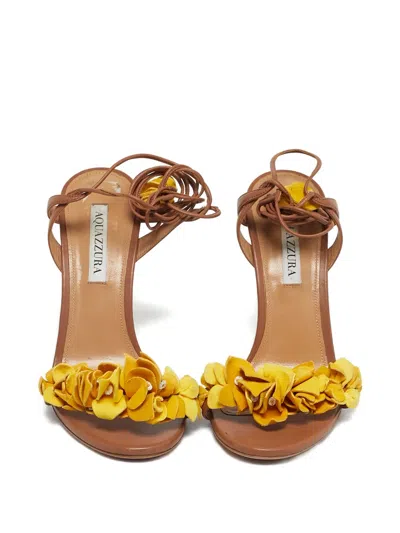 Pre-owned Aquazzura Flower Fringe Sandals In Brown