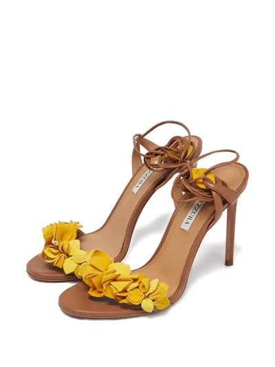 Pre-owned Aquazzura Flower Fringe Sandals In Brown