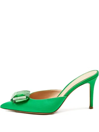 Pre-owned Gianvito Rossi Crystal Pointed Mules In Green