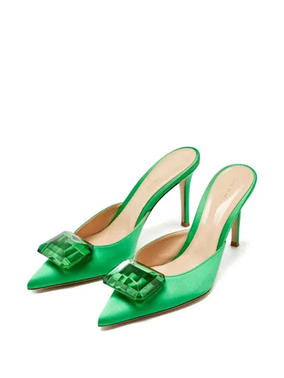 Pre-owned Gianvito Rossi Crystal Pointed Mules In Green