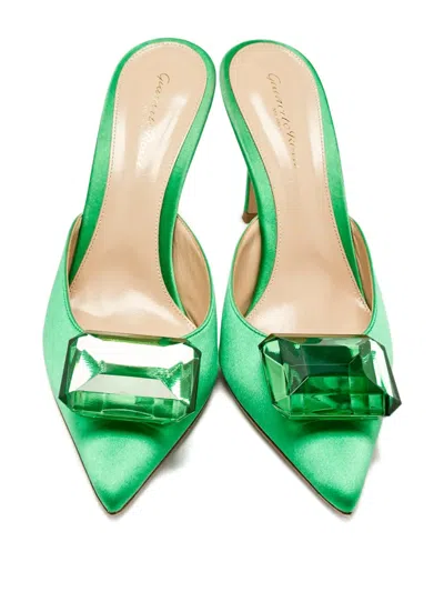 Pre-owned Gianvito Rossi Crystal Pointed Mules In Green
