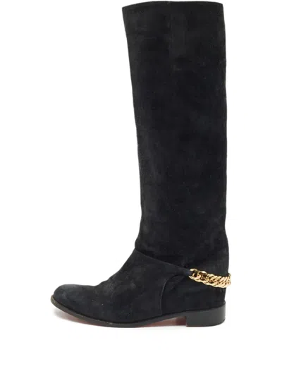 Pre-owned Christian Louboutin Chain Leather Boots In Gray