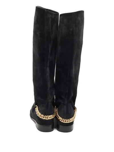 Pre-owned Christian Louboutin Chain Leather Boots In Gray