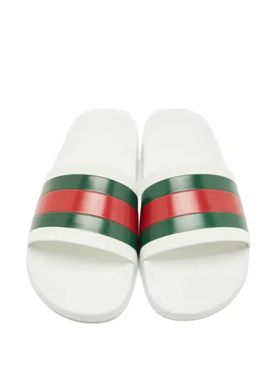 Pre-owned Gucci Pursuit 72 Web Slides In White