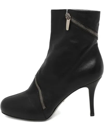 Pre-owned Sergio Rossi Zipper Leather Ankle Boots In Black