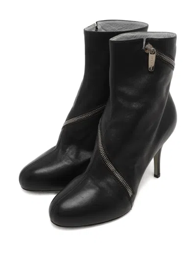 Pre-owned Sergio Rossi Zipper Leather Ankle Boots In Black