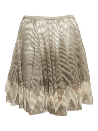Pre-owned Alaïa Intarsia Knit Flared Mini Skirt In Neutral