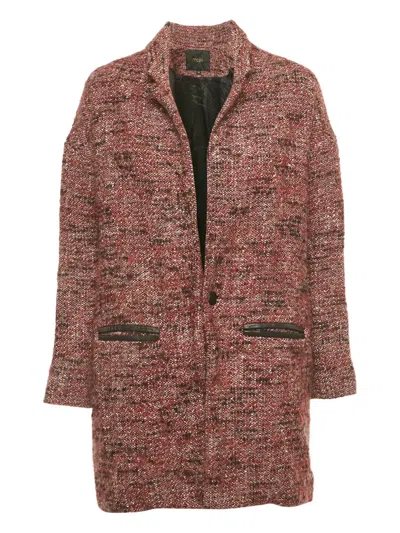 Pre-owned Maje Tweed Leather-trimmed Coat In Red