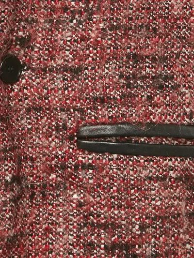 Pre-owned Maje Tweed Leather-trimmed Coat In Red