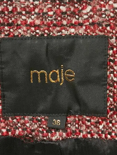 Pre-owned Maje Tweed Leather-trimmed Coat In Red
