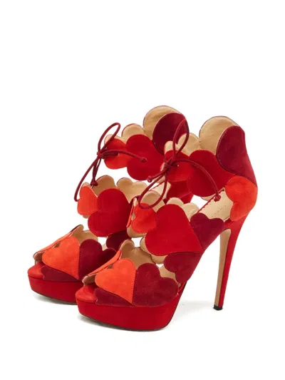 Pre-owned Charlotte Olympia Heart-motif Suede Sandals In Red