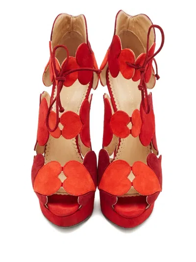 Pre-owned Charlotte Olympia Heart-motif Suede Sandals In Red
