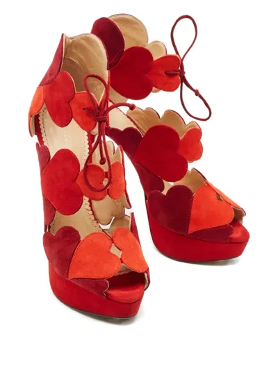 Pre-owned Charlotte Olympia Heart-motif Suede Sandals In Red