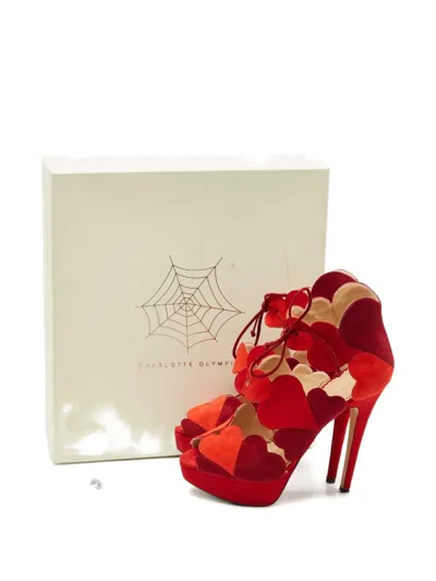 Pre-owned Charlotte Olympia Heart-motif Suede Sandals In Red
