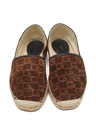 Pre-owned Gucci Cube Suede Espadrilles In Brown