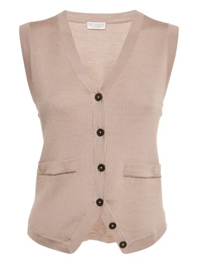 Pre-owned Brunello Cucinelli Ribbed-knit Vest In Neutral