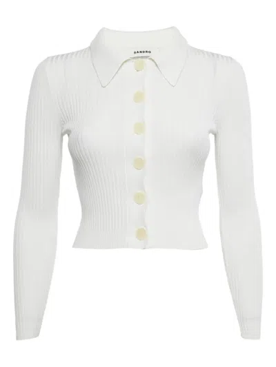 Pre-owned Sandro Ribbed-knit Top In White
